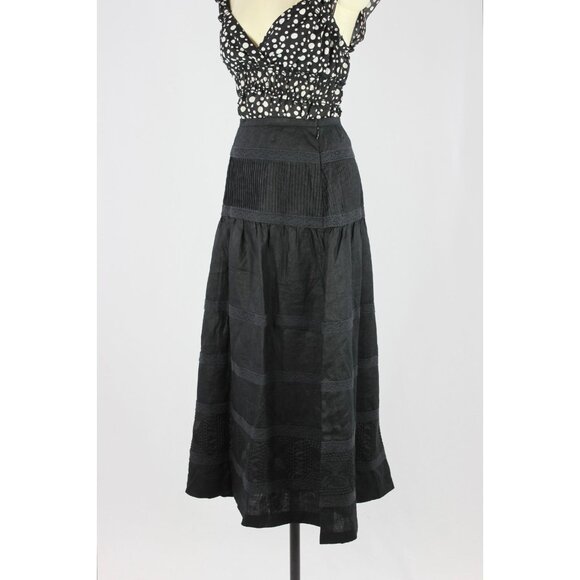 NWOT Vintage 00's TALBOTS Black Linen Lace Trim Tiered Maxi Skirt, Size 16 - Picture 5 of 13
